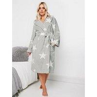 Yours Curve Star Honeycomb Hooded Robe - Grey