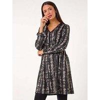 Roman Abstract Print Soft Knit Dress - Black