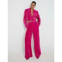 River Island Flat Front Velvet Trousers - Bright Pink