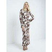 River Island Long Sleeve Column Dress - Brown