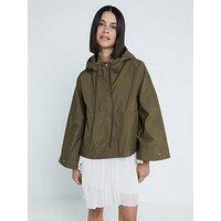 River Island Waxed Short Cape - Dark Khaki