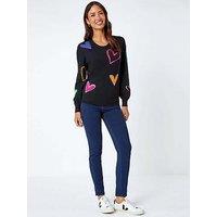 Roman Heart Print Knitted Jumper - Black