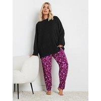 Yours Curve Animal Borg Lounge Set - Black