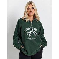 Yours Curve Half Zip Fleece Jacket - Green