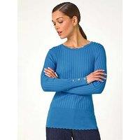 Roman Button Detail Ribbed Longline Jumper - Denim