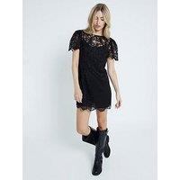 River Island Lace Fabric Ditsy Floral A Line Mini Dress - Black