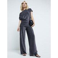 River Island Metallic Wide Leg Trouser - Black