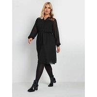 Yours Curve Lace Dobby Mesh Dress - Black