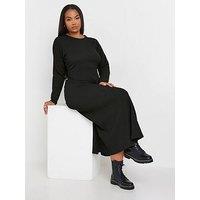 Yours Curve Textured Flared Maxi Dress - Black