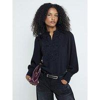 River Island Floral Crep Blouse - Black