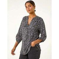 Roman Animal Print Stretch Blouse - Grey