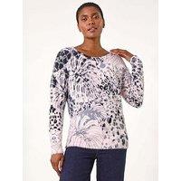 Roman Fluffy Tropical Print Knit Jumper - Light Pink