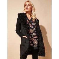 Roman Longline Faux Shearling Knit Coatigan - Black