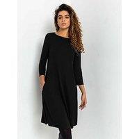 Roman A-Line Pocket Detail Swing Dress - Black