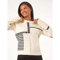 Roman Crew Neck Blanket Cable Knit Jumper - Ivory