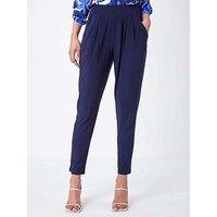 Roman Jersey Stretch Elastic Waist Harem Trousers - Navy