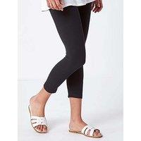 Roman Elastic Waist Stretch Cropped Leggings - Black
