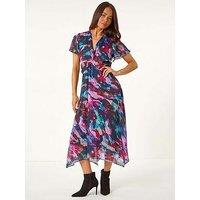 Roman Petite Print Twist Front Dobby Midi Dress - Black