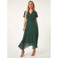 Roman Petite Front Twist Jacquard Dress - Green