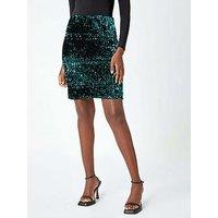 Roman Sequin Embellished Velour Stretch Skirt - Teal