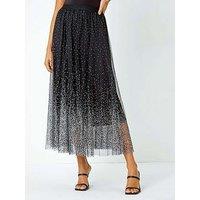 Roman Polka Dot Print Elasticated Mesh Skirt - Black