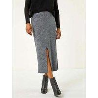 Roman Front Split Knitted Midi Skirt - Grey