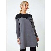 Roman Petite Animal Colour Block Knit Dress - Dark Grey