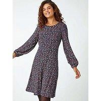 Roman Ditsy Floral Print Stretch Dress - Navy