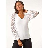 Roman Polka Dot V-Neck Sleeve Knit Jumper - Ivory