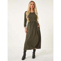 Roman Petite Geometric Spot Midi Dress - Khaki