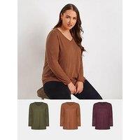 Yours Curve Core Long Sleeve 3 Pack T-Shirt - Multi