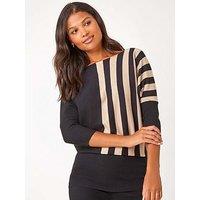 Roman Contrast Stripe Print Knit Jumper - Black
