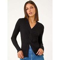 Roman Cable Split Detail Rib Jumper - Black