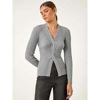 Roman Cable Split Detail Rib Jumper - Grey