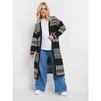 Yours Curve Fairisle Longline Cable Cardigan - White