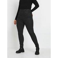 Yours Curve Coated Grace Jeggings - Black