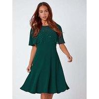 Roman Petite Embellished Skater Dress - Green