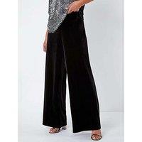Roman Petite Wide Leg Velvet Stretch Trouser - Black