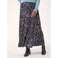 Roman Ditsy Floral Print Stretch Midi Skirt - Blue