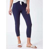 Roman Elastic Waist Stretch Cropped Leggings - Navy