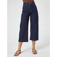 Roman Wide Leg Stretch Cropped Denim Culottes - Indigo