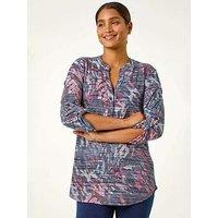 Roman Striped Animal Print Stretch Top - Blue