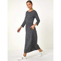 Roman Geometric Pocket Stretch Midi Dress - Grey