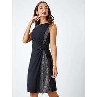 Roman Side Twist Sleeveless Glitter Dress - Black