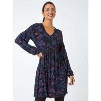 Roman Paisley Print Stretch Jersey Dress - Black