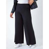 Roman Curve Elastic Waist Wide Leg Trousers - Black
