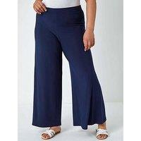 Roman Curve Elastic Waist Wide Leg Trousers - Navy