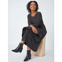 Roman Petite Spot Pocket Stretch Ruched Midi Dress - Black