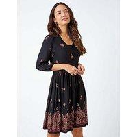 Roman Paisley Border Print Jersey Dress - Copper