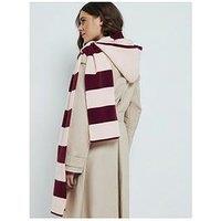 River Island Striped Knitted Hooded Scarf - Dark Pink